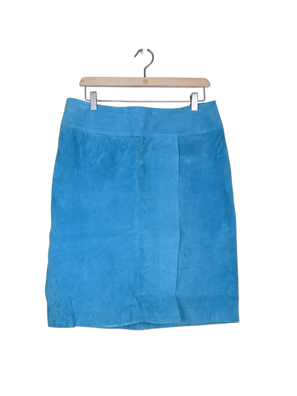 Newport News Women's 14 Turquoise Blue Suede Lined Pencil Skirt NEW